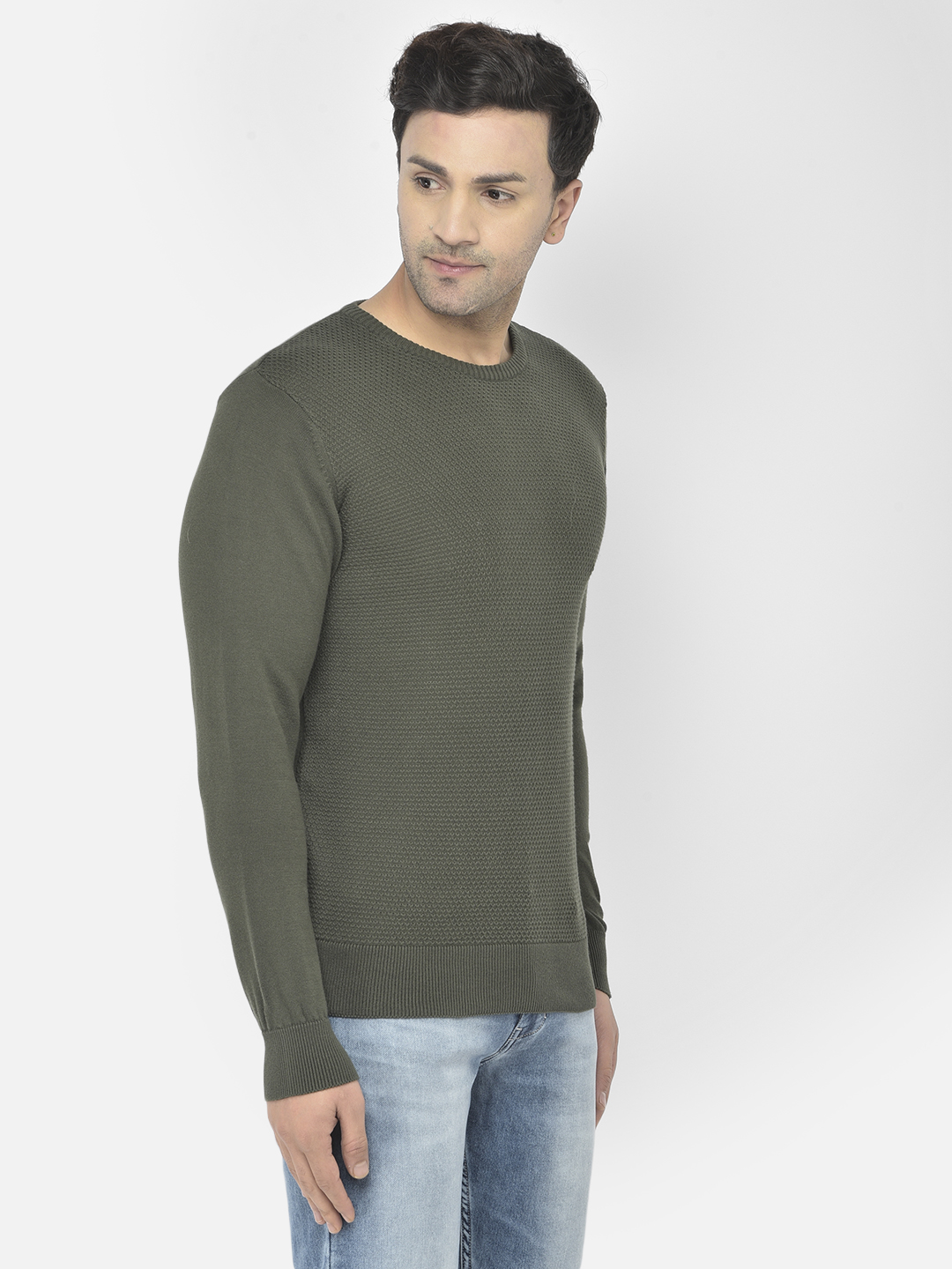 Numero Uno Men Self Design Green Sweater